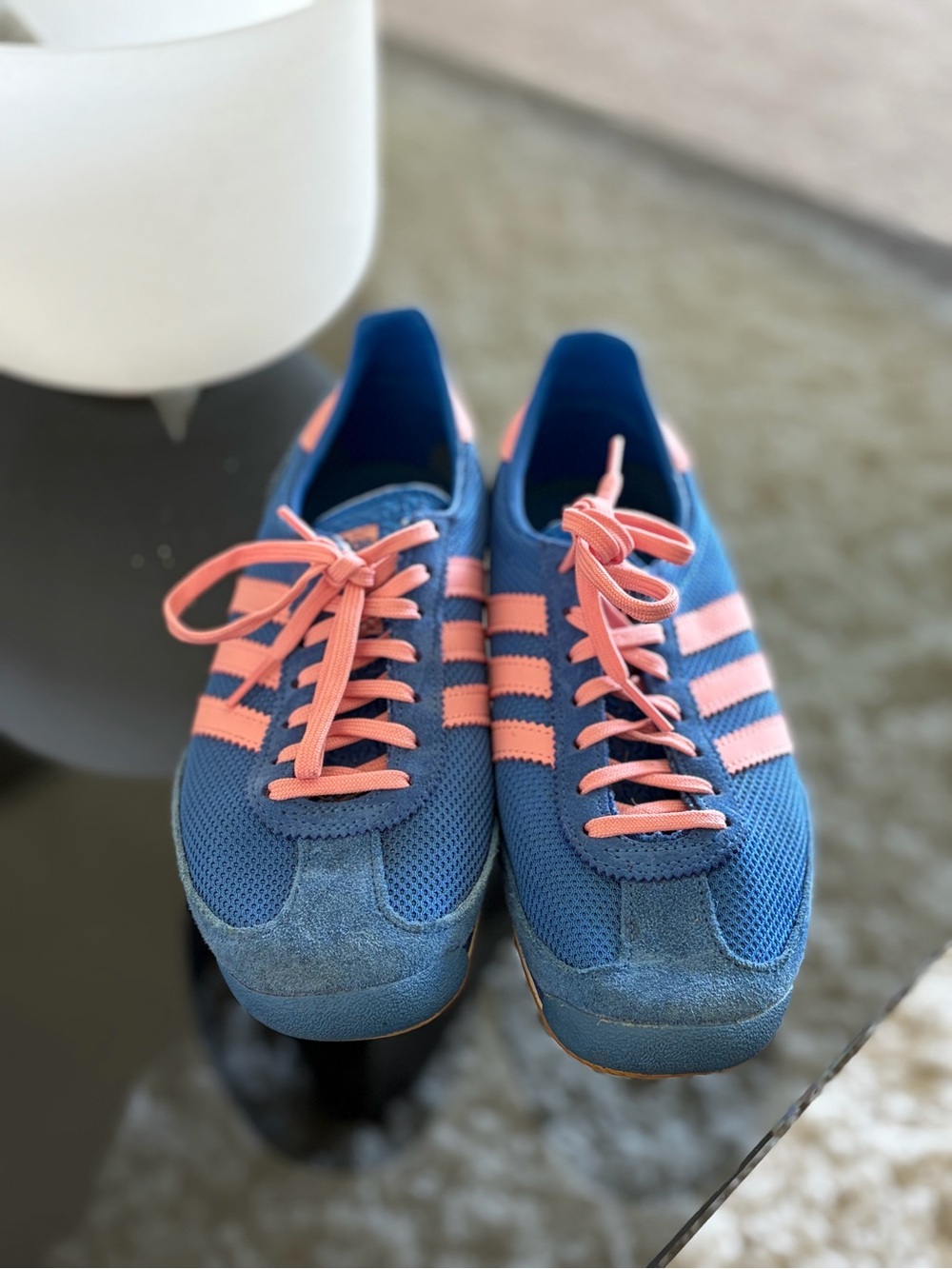 adidas Blue Sneakers with Pink Accents